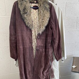 Wilson Brown Suede Coat with Luxurious faux Fur Collar